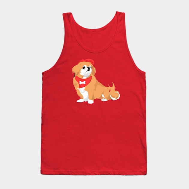 Cute Pekingese with Red Hat and Bone Bandana Dog T-Shirt for Dog Lovers Tank Top by riin92